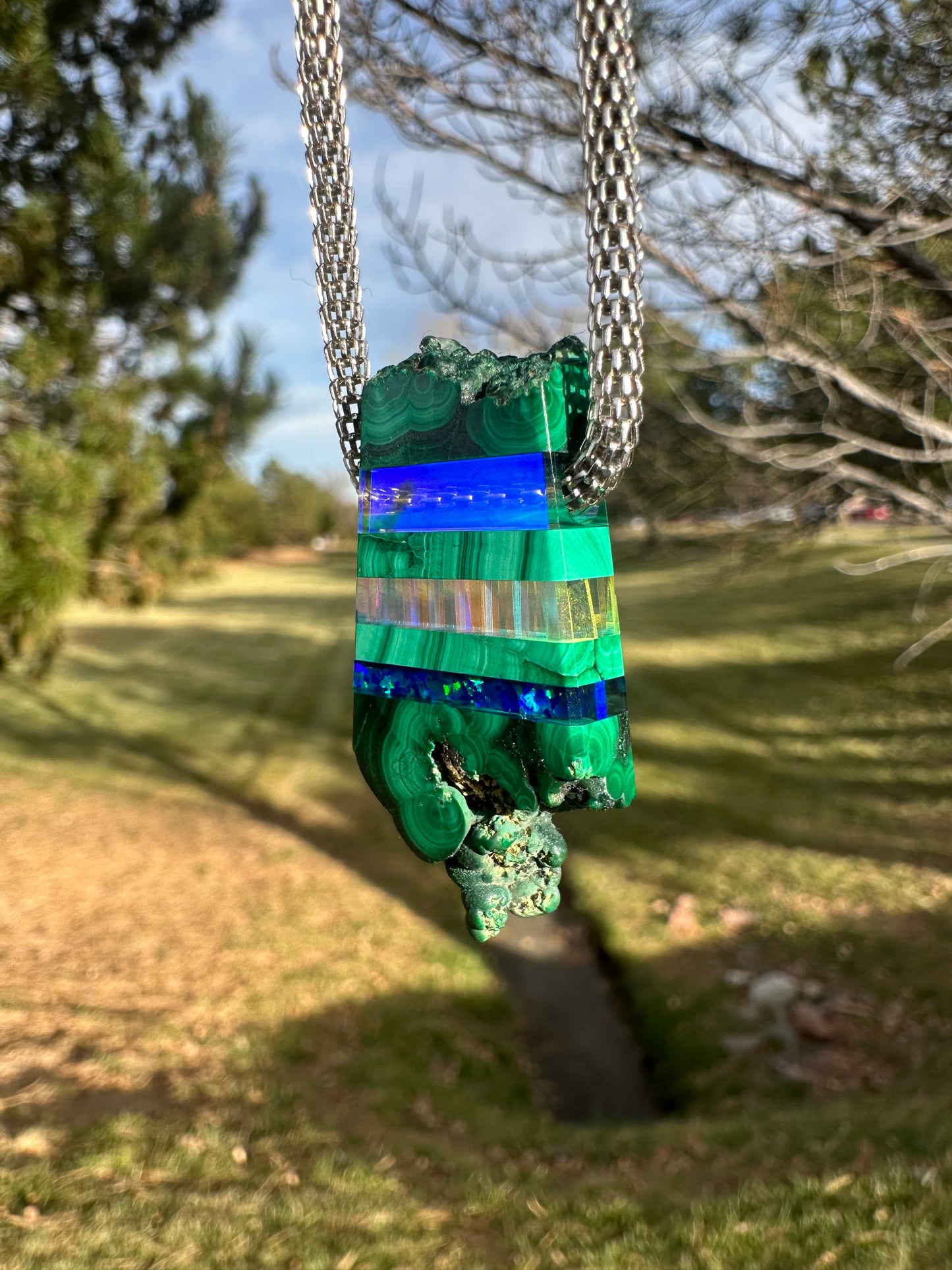 Malachite/blue opal/Dichroic glass