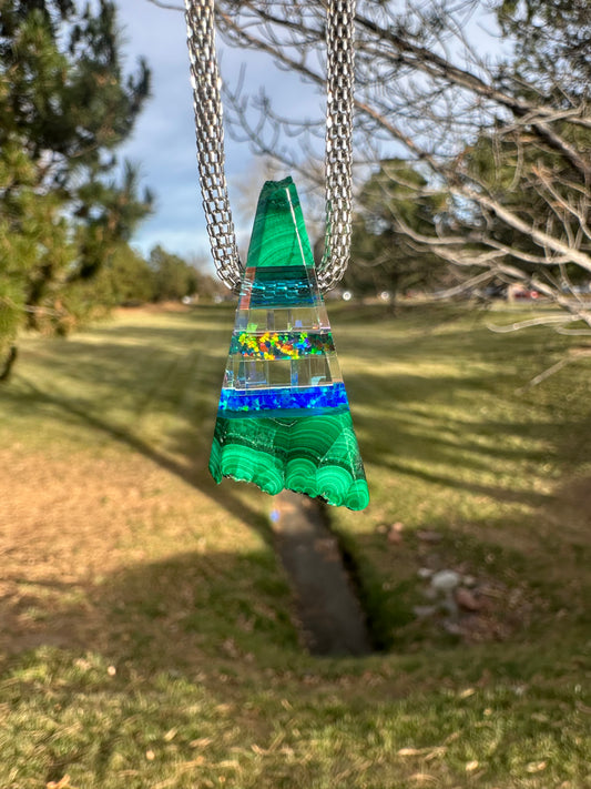 Malachite/blue and black opal/dichroic glass