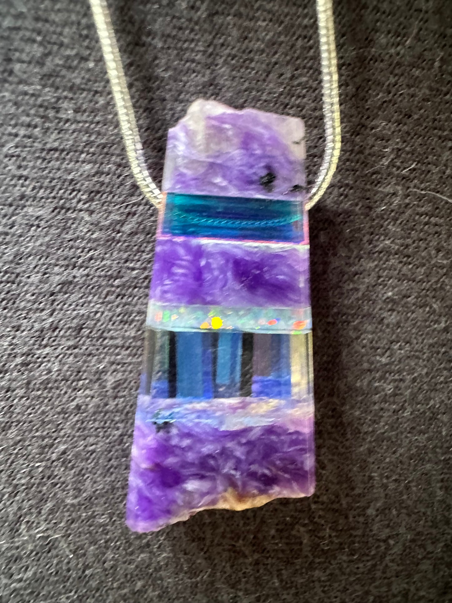 Purple charoite opal and dichroic glass