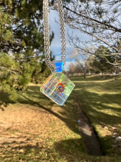 Dichroic glass pendant with Opal