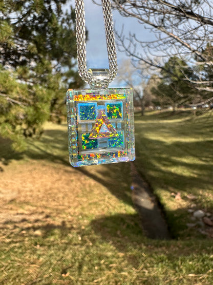 Dichroic glass/image and opal pendant