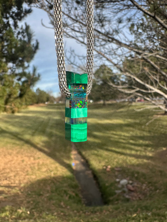 Malachite/black opal/Dichroic glass