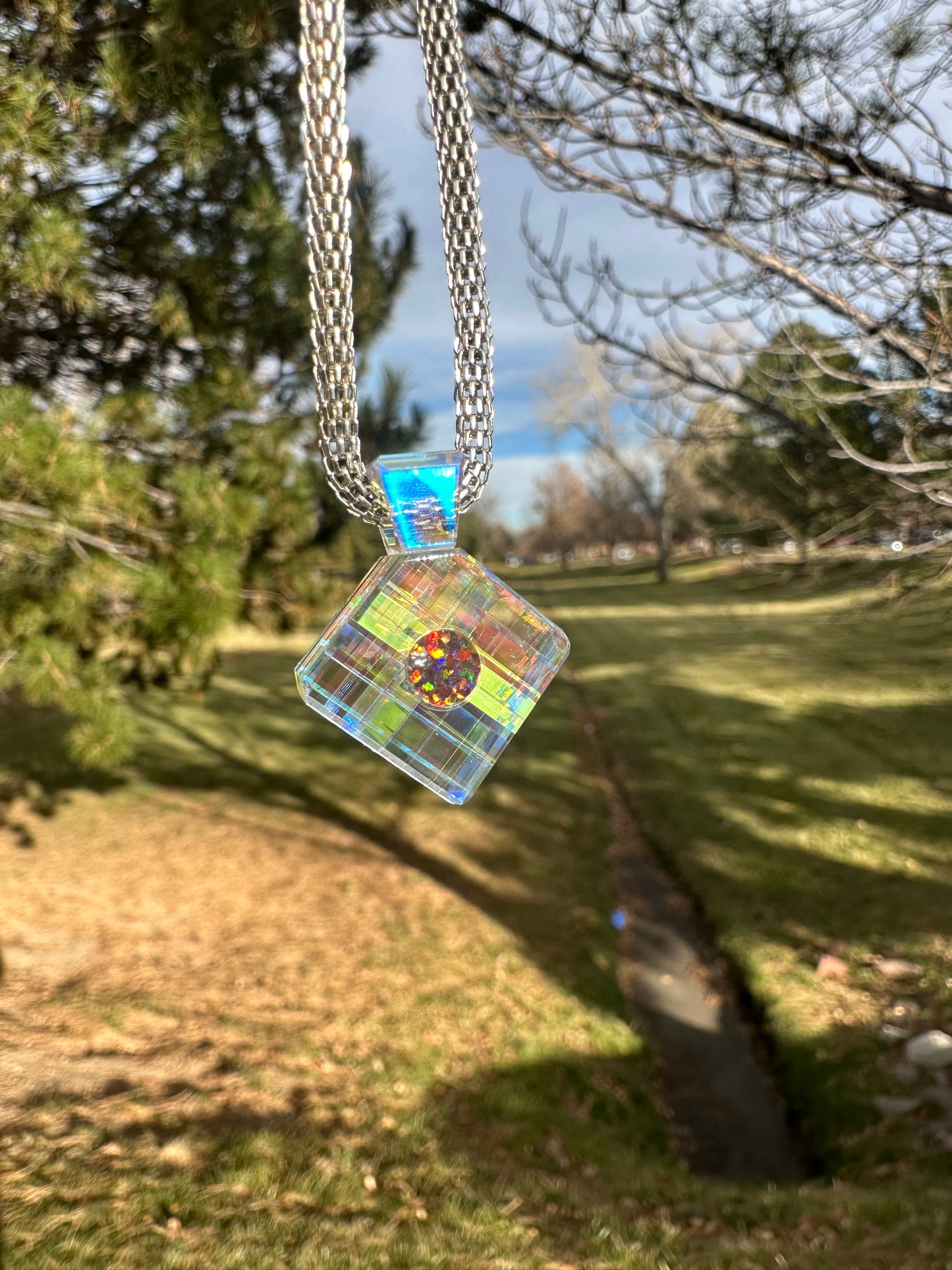 Dichroic glass pendant with Opal