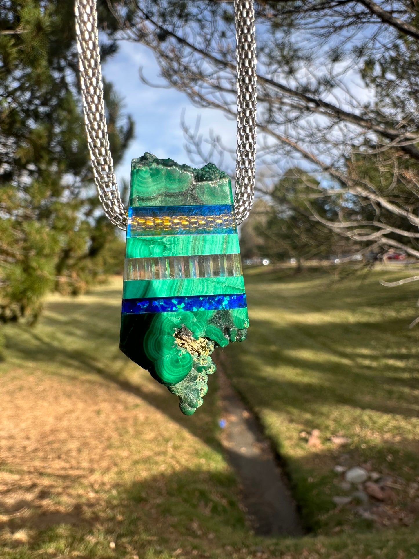 Malachite/blue opal/Dichroic glass