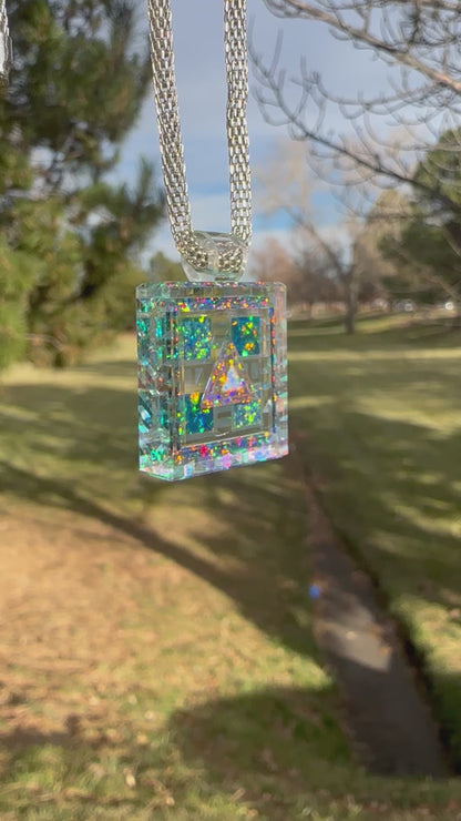 Dichroic glass/image and opal pendant