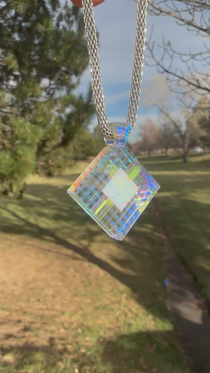 Dichroic glass pendant with white opal